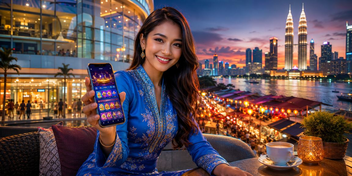 Pengguna berpakaian baju kurung menggunakan aplikasi untuk semak ganjaran VIP